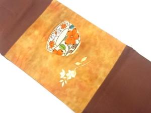 茶碗に花模様織り出し　名古屋帯